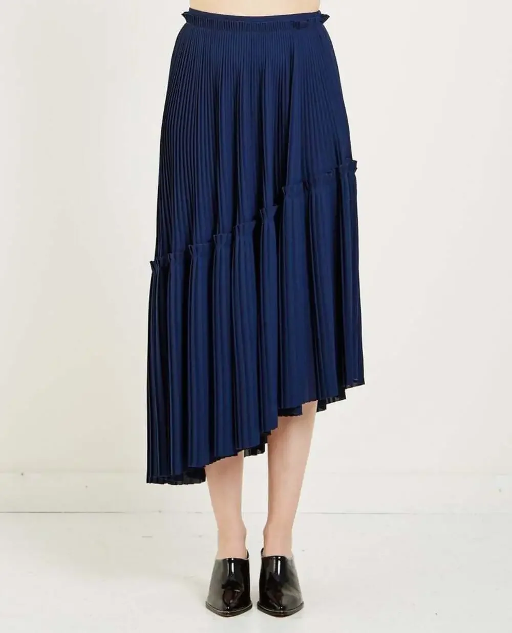 Kenzo Paris Asymmetric Pleated Skirt Navy Blue Size 42/10